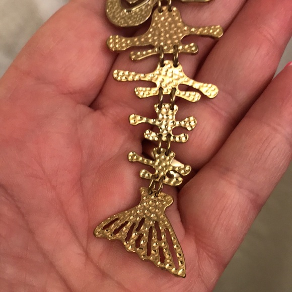 Fish skeleton necklace, gold tone. Unique piece. - Picture 3 of 11